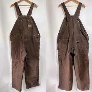 CARHARTT Overalls Mens 46x30 R27 Insulated Bib Duck Carpenter Double Knee Brown